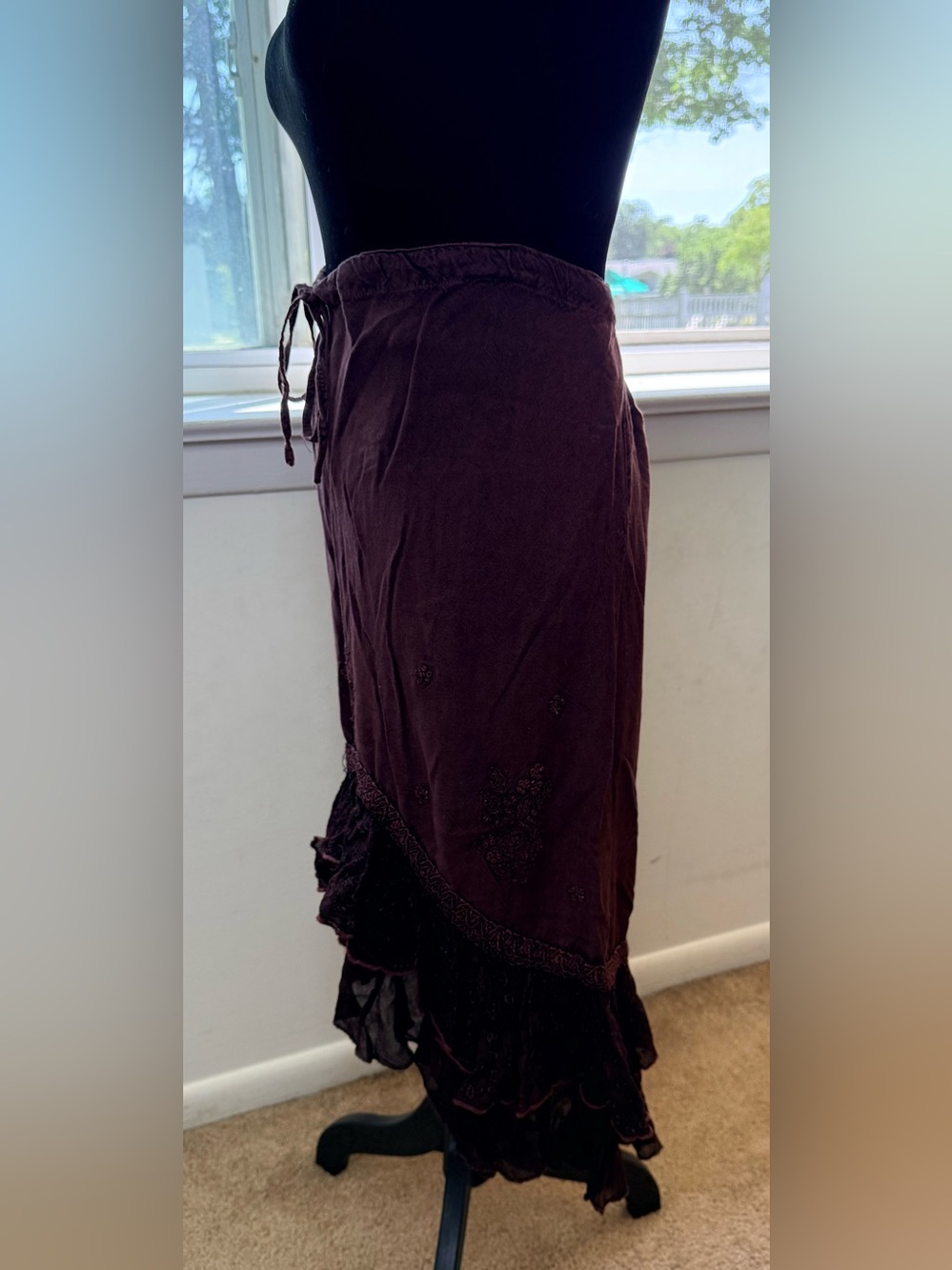 Vintage L.S.I 90’s brown tiered ruffle elastic waist high low fairy core grunge - Picture 7 of 10